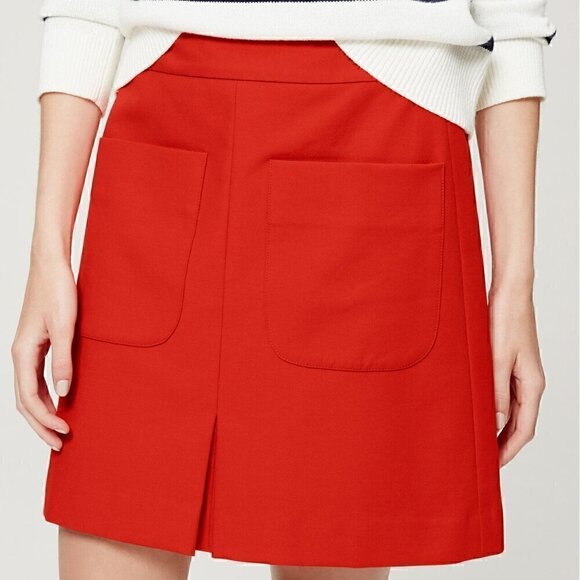 LOFT Dresses & Skirts - Ann Taylor LOFT Red Orange Stretch Cotton Pleat, Patch Pocket Shift Skirt Size 6